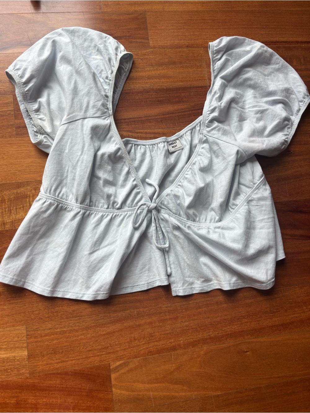 Aritzia Sunday Best pale blue cropped top